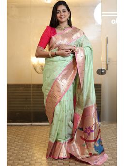 SGF11 - Light Green Women Kanjivaram Pathani Pure Soft Silk Saree with Unstitched Blouse