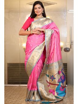 SGF11 - Light Pink Women Kanjivaram Pathani Pure Soft Silk Saree with Unstitched Blouse