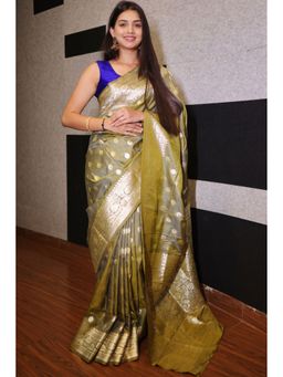 SGF11 - Mahendi Green Women Kanjivaram Pure Soft Silk Saree with Unstitched Blouse