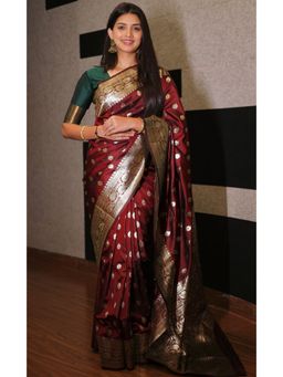 SGF11 - Maroon Women Kanjivaram Soft Silk Saree with Unstitched Blouse