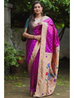 SGF11 - Dark Pink Women Kanjivaram Pathani Pure Soft Silk Saree with Unstitched Blouse