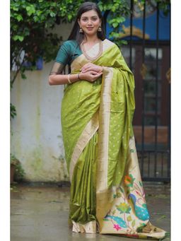 SGF11 - Light Green Women Kanjivaram Pathani Pure Soft Silk Saree with Unstitched Blouse