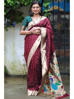 SGF11 - Maroon Women Kanjivaram Pathani Pure Soft Silk Saree with Unstitched Blouse