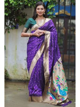 SGF11 - Purple Women Kanjivaram Pathani Pure Soft Silk Saree with Unstitched Blouse