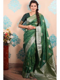 SGF11 - Green Women Kanjivaram Pure Soft Silk Saree with Unstitched Blouse