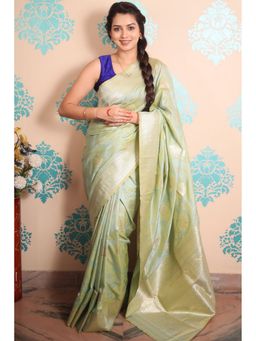SGF11 - Light Green Women Kanjivaram Pure Soft Silk Saree with Unstitched Blouse