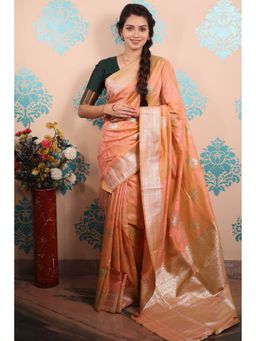 SGF11 - Orange Women Kanjivaram Soft Silk Saree with Unstitched Blouse