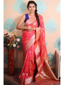 SGF11 - Peach Women Kanjivaram Pure Soft Silk Saree with Unstitched Blouse