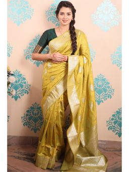 SGF11 - Yellow Women Kanjivaram Pure Soft Silk Saree with Unstitched Blouse