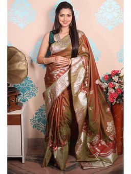 SGF11 - Brown Women Kanjivaram Pure Soft Silk Saree with Unstitched Blouse