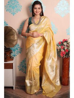 SGF11 - Yellow Women Kanjivaram Soft Silk Saree with Unstitched Blouse