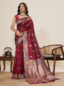 SGF11 - Maroon Women Kanjivaram Pure Soft Silk Saree with Unstitched Blouse