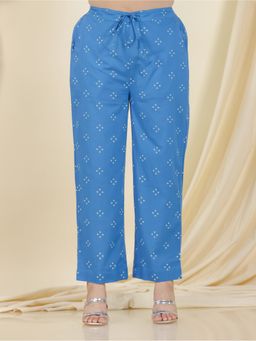 ARAMYA - Women Blue Soft Cotton Bandhani Pant