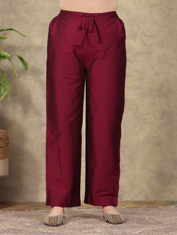 ARAMYA - Women Maroon Silk Blend Solid Pant