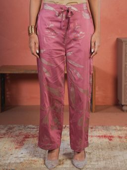 ARAMYA - Women Pink Poly Chanderi Gold Foil Pant