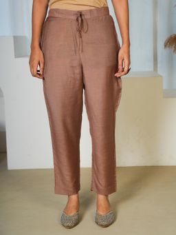 ARAMYA - Women Beige Chanderi Solid Pant