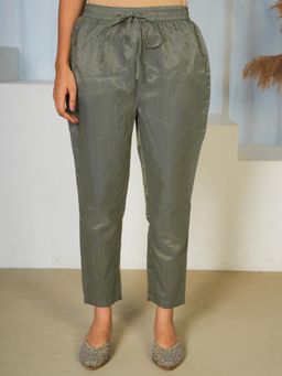 ARAMYA - Women Grey Poly Moss Solid Pant
