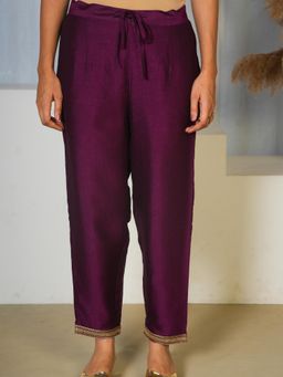 ARAMYA - Women Purple Silk Blend Solid Pant