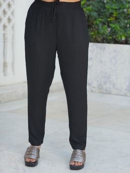 ARAMYA - Women Black Viscose Solid Pant