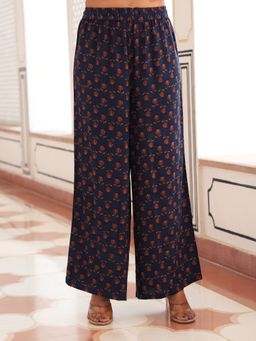 ARAMYA - Women Blue Viscose Floral Palazzo