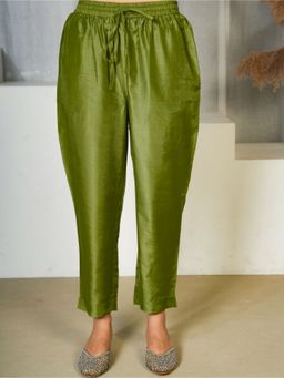 ARAMYA - Women Light Green Poly Silk Solid Pant