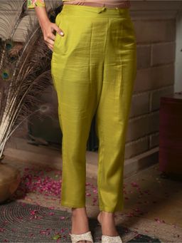ARAMYA - Women Lime Green Poly Silk Solid Pant