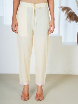 ARAMYA - Women Cream Linen Blend Solid Pant