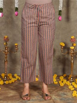 ARAMYA - Women Multicolor Soft Cotton Striped Pant