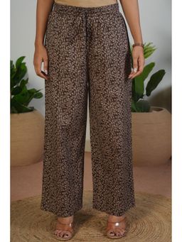 ARAMYA - Women Brown Soft Cotton Floral Palazzo
