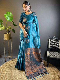 SGF11 - Light Blue Women Kanjivaram Pure Soft Silk Saree with Unstitched Blouse
