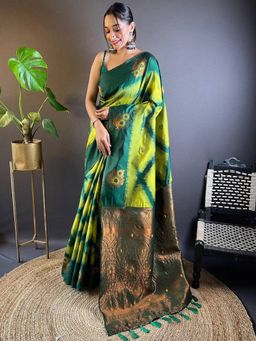 SGF11 - Light Green Women Kanjivaram Pure Soft Silk Saree with Unstitched Blouse