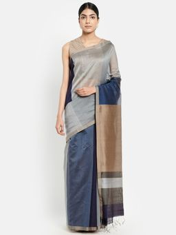 Fabindia - Blue Cotton Silk Woven Maheshwari Saree without Blouse