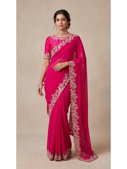 Dress & Dazzle - Deep Pink Embroidered Saree