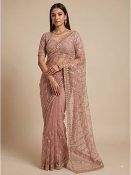 Dress & Dazzle - Rose Pink Embroidered Saree