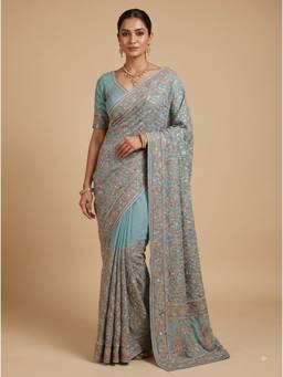 Dress & Dazzle - Powder Blue Embroidered Saree