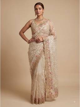 Dress & Dazzle - Off White Embroidered Saree