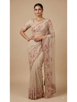Dress & Dazzle - Vanilla Cream Embroidered Saree