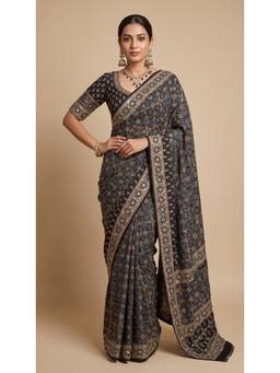 Dress & Dazzle - Black Ajrakh Printed Saree