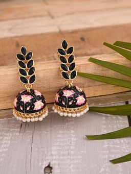 VIRAASI - Black Leaf Design Handcrafted Meenakari Jhumka Earrings for Women and Girls