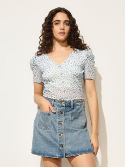ONLY - Blue Floral Printed Crop Top