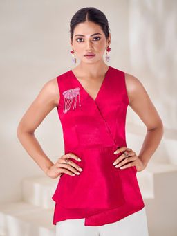 Odette - Pink Silk Blend Embroidered Top for Women