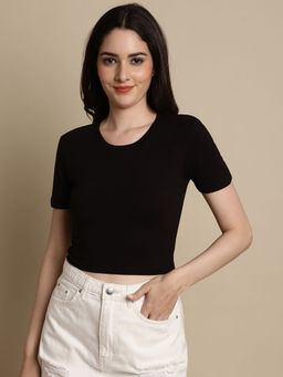 NOBARR - Women Black Solid Crop Top