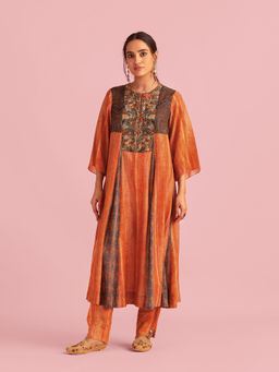 Saundh - Fire Boho Orange Kurta With Dupatta (Set of 3)