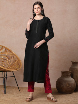 FASHOR - Solid Pin Tucked Straight Fit Kurta with Pant (Set of 2)