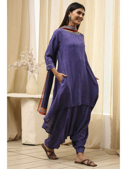 Biba - Women Blue Viscose Rayon Straight Kurta with Salwar and Dupatta (Set of 3)