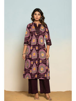 Autumnlane - Purple Mika Chestnut Ikat Printed Cotton Kurta with Pant (Set of 2)