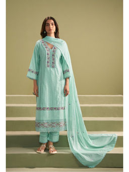 Autumnlane - Turquoise Nadira Tiffany Schiffli Cotton Kurta with Pant and Dupatta (Set of 3)