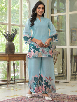 Autumnlane - Vastramaya Sky Blue Printed Cotton Co-Ord (Set of 2)