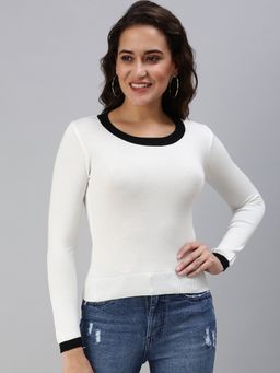 SHOWOFF - Women's Solid Fitted Off White High Neck Top