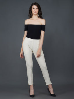 Fabnest - Off White Cotton Flex Basic Pant With Pockets